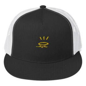 Two-Tone, B/W Trucker Hat x DeLaSoulArt Apparel© (De La Soul Child's Signature and Halo Logo, One Size Fits Most)